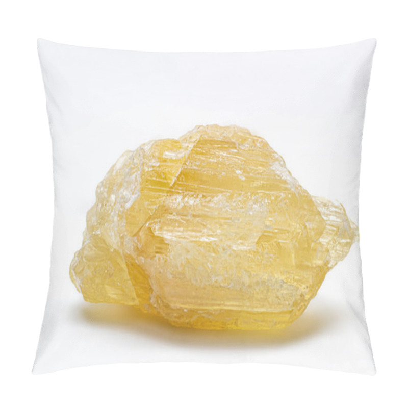 Personality  Raw Uncut Real Honey Yellow Calcite Crystal, Calcium Carbonate Mineral With Visible Structure Macro Isolated On A White Background Surface  Pillow Covers