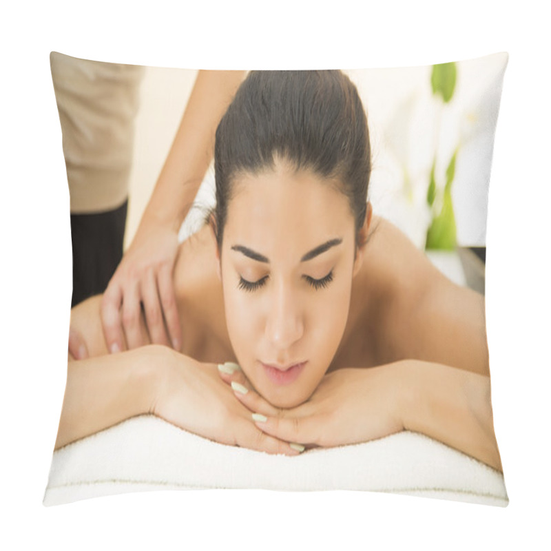 Personality  Pretty Young Woman Having A Massage Pillow Covers