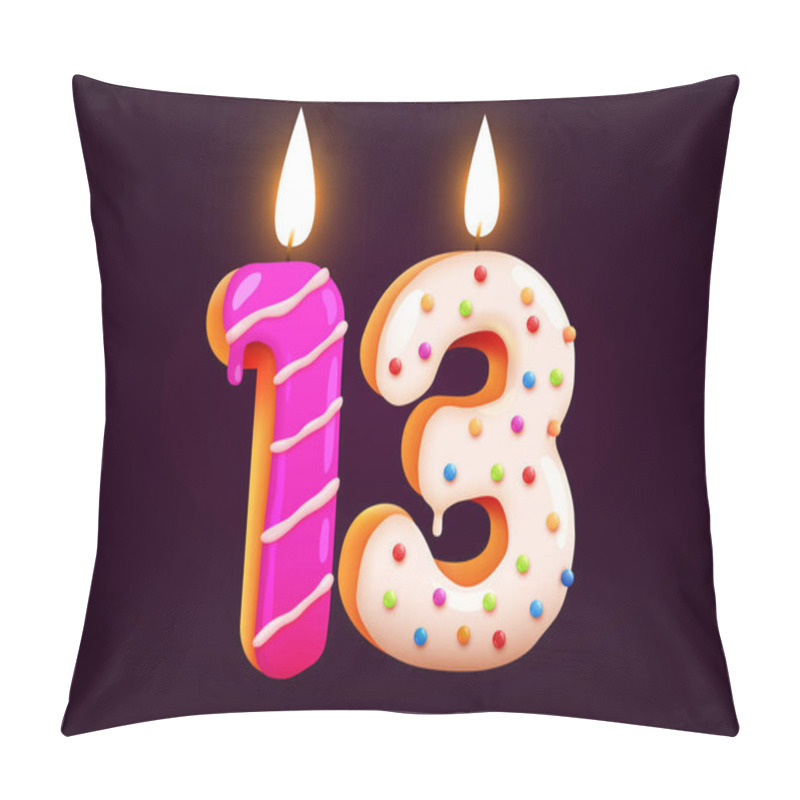 Personality  Birthday Cake Font Number 13 With Candle. One Year Anniversary. Tasty Collection. Vector Illustration Pillow Covers