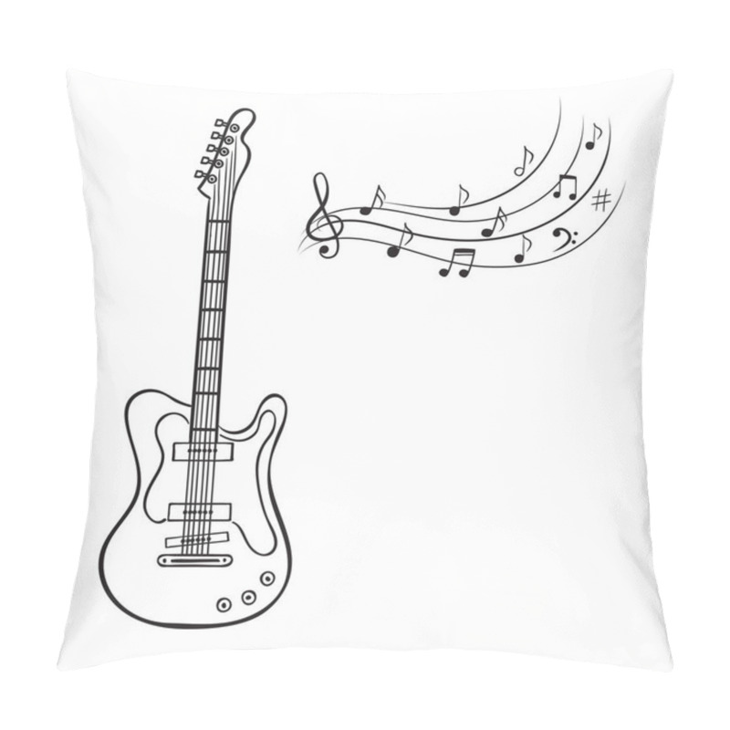 Personality  Electric Guitar And Music Notes Hand Drawn Vector. Music Background. Pillow Covers