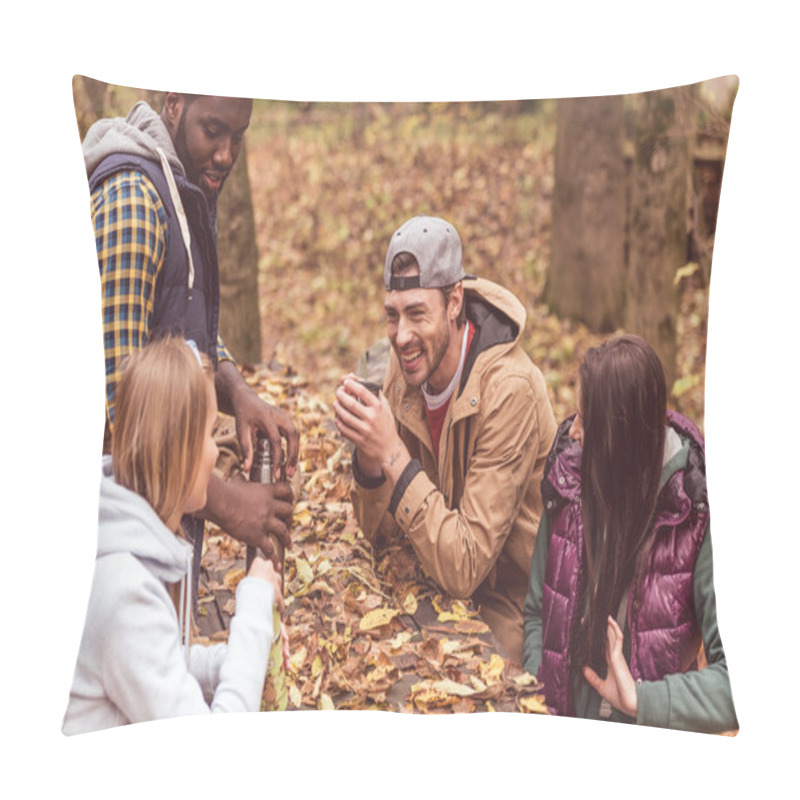 Personality  Friends Pouring Hot Drink In Forest Pillow Covers