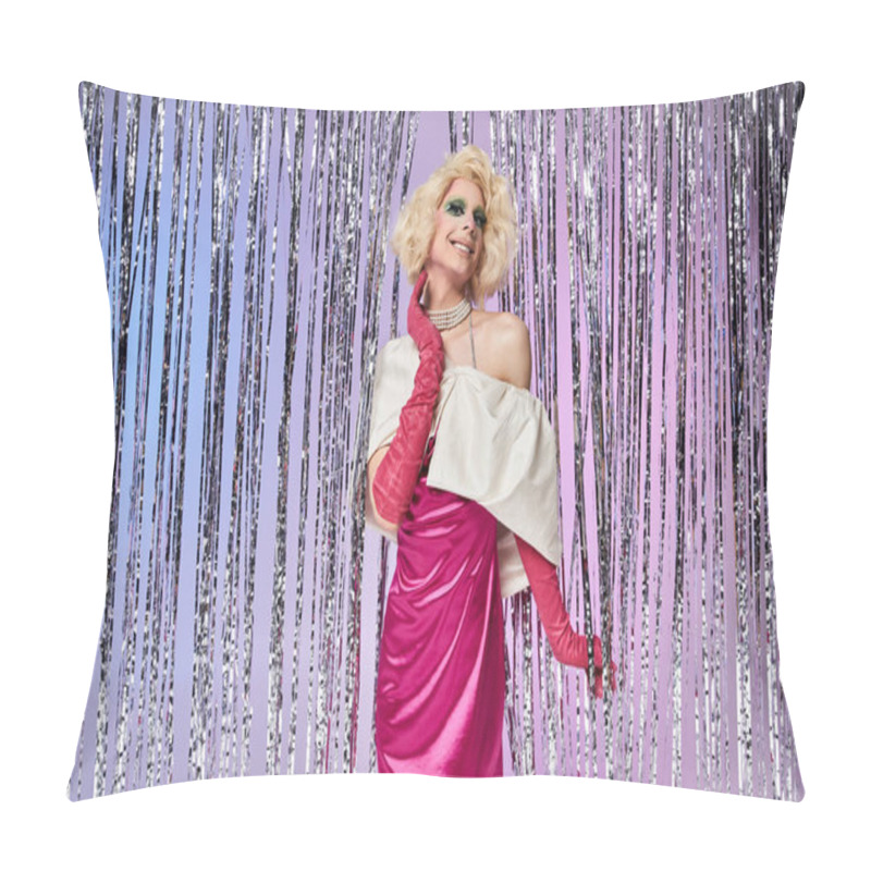 Personality  A Vibrant Drag Queen Strikes A Playful Pose In Stylish Attire. Pillow Covers