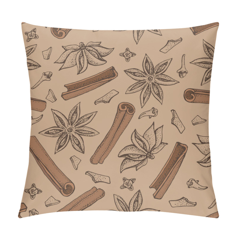 Personality  Cinnamon Sticks, Anise Star And Cloves Seamless Pattern. Seasonal Food Vector Illustration Isolated On White Background. Hand Drawn Doodles Of Spice And Flavor. Cooking And Mulled Wine Ingredient. Pillow Covers