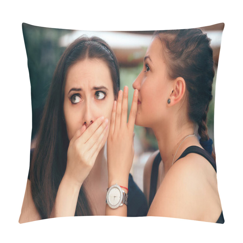 Personality  Gossiping Girl Telling Secrets To Her Surprised Friend Pillow Covers