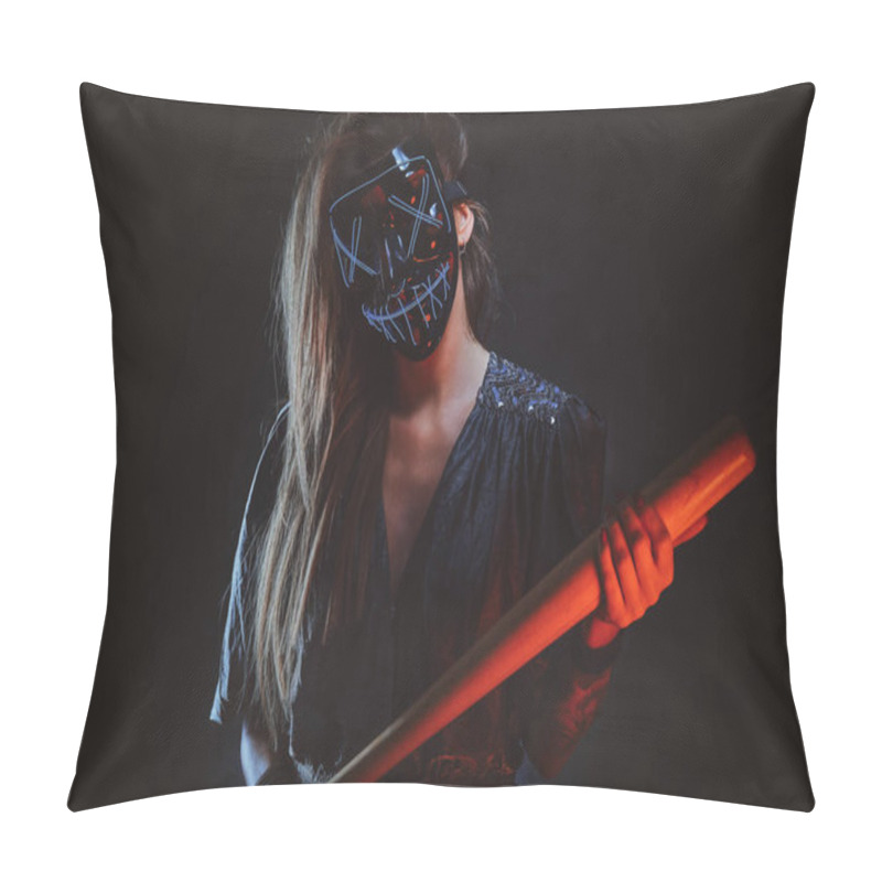 Personality  Portrait Of Woman In Scary Mask Pillow Covers