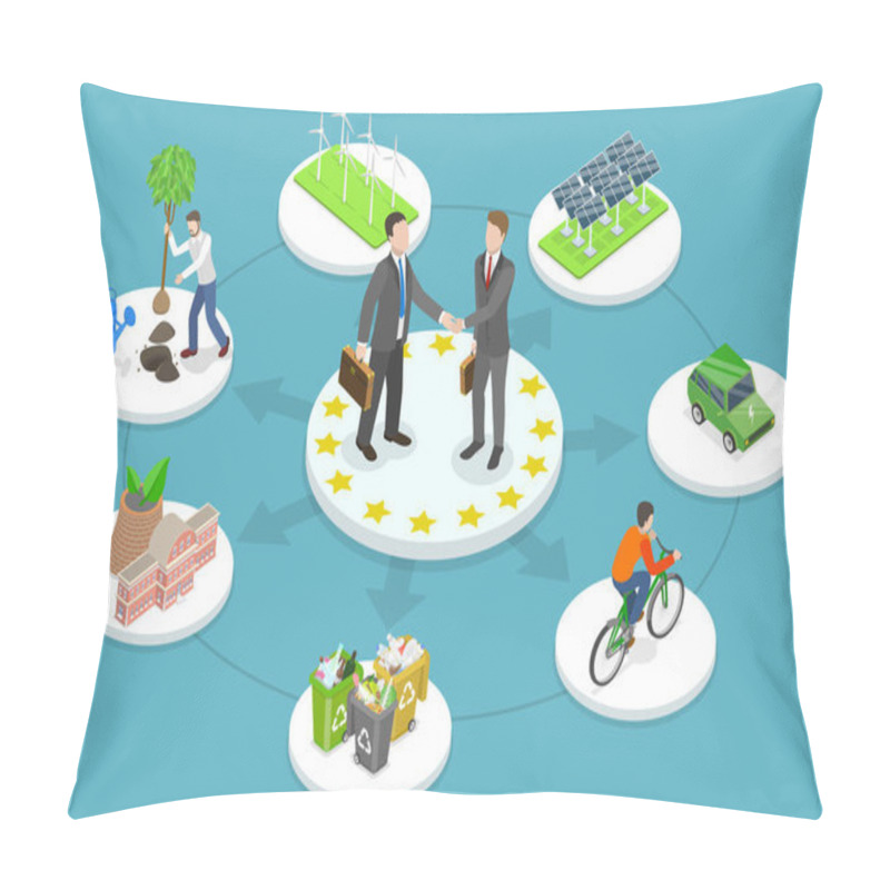 Personality  3D Isometric Flat Vector Conceptual Illustration Of Green Deal Pillow Covers