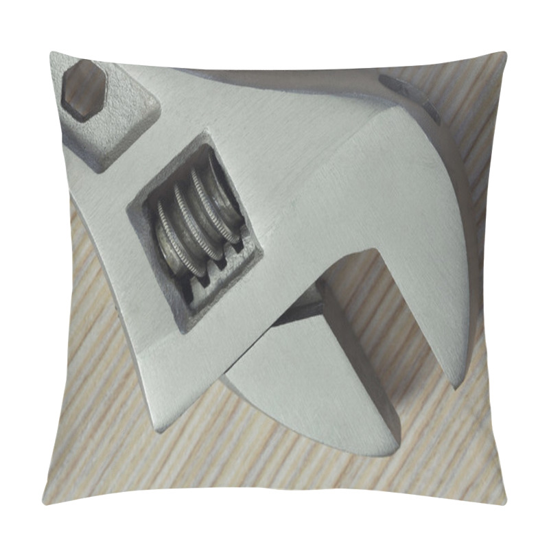 Personality  Adjustable Wrench Closeup On Wooden Background Pillow Covers