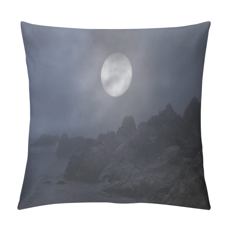 Personality  Rocky Coast In A Foggy Full Moon Night Pillow Covers