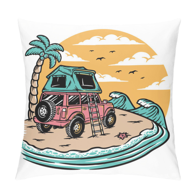 Personality  Camping On The Beach Illustration Pillow Covers