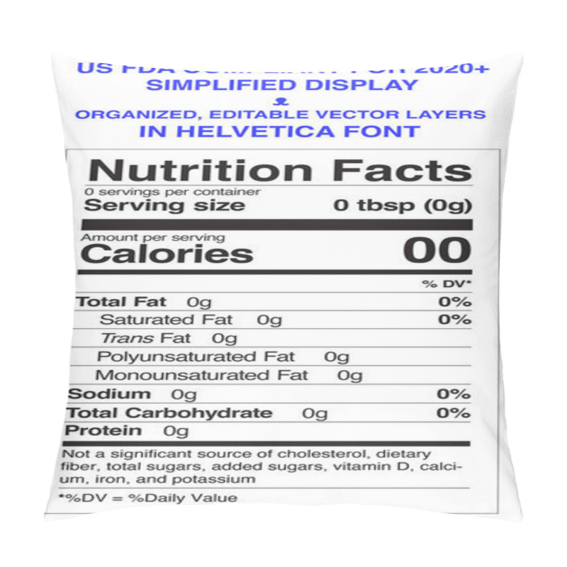 Personality  Nutrition Facts Template - Vertical Simplified - US FDA Compliant 2020 Editable Text In Helvetica Font Pillow Covers