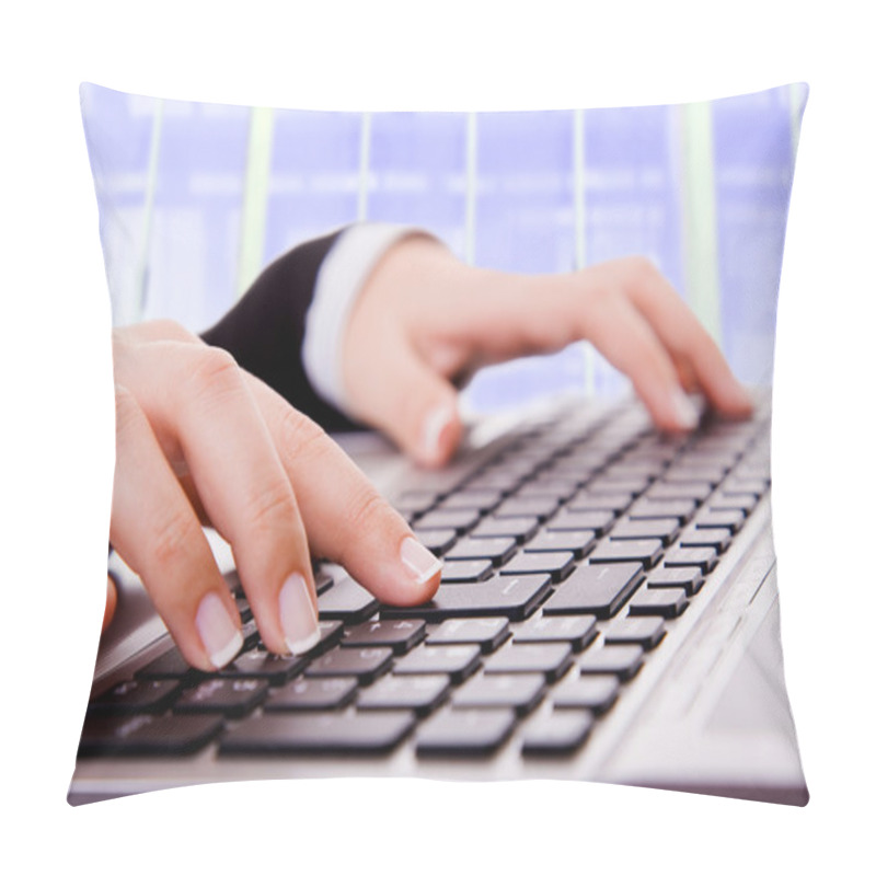 Personality  Close Up Of Secretarys Hand Touching Computer Keys During Work At The Office Pillow Covers