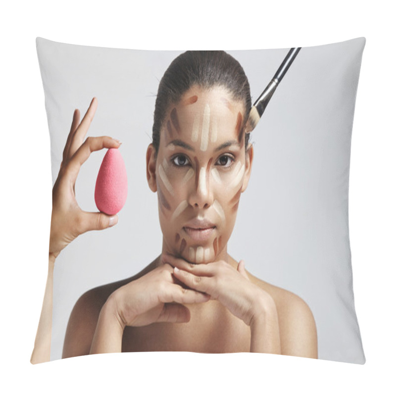 Personality  Woman With Different Shades Of Foundation Pillow Covers