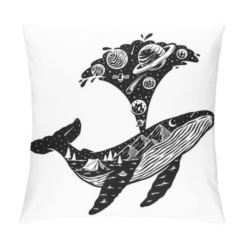 Personality  Vector Image With A Landscape Whale Blowing Space Water Pillow Covers