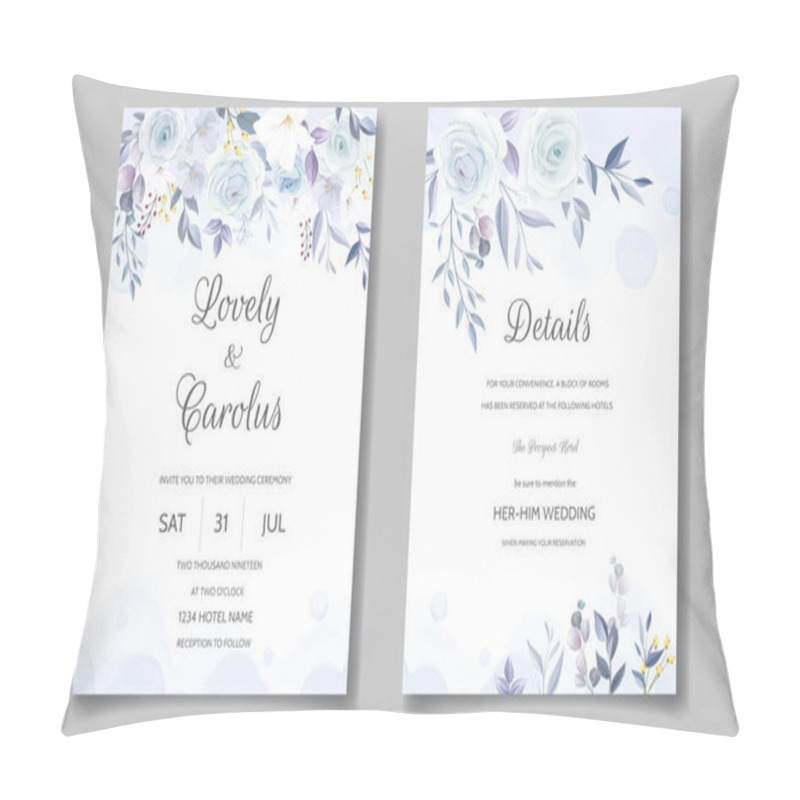 Personality  Elegant Wedding Invitation Card Template Set With Soft Blue Floral Pillow Covers