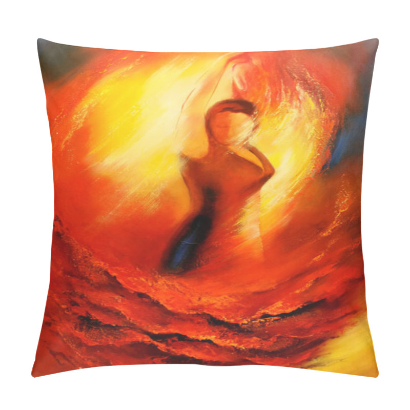 Personality  Flamenko Dancer In Red With Yellow Background Light Oil Painting Illustration Pillow Covers