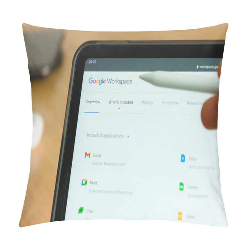 Personality  Google Workspace Logo Shown By Apple Pencil On The IPad Pro Tablet Screen. Man Using Application On The Tablet. December 2020, San Francisco, USA Pillow Covers