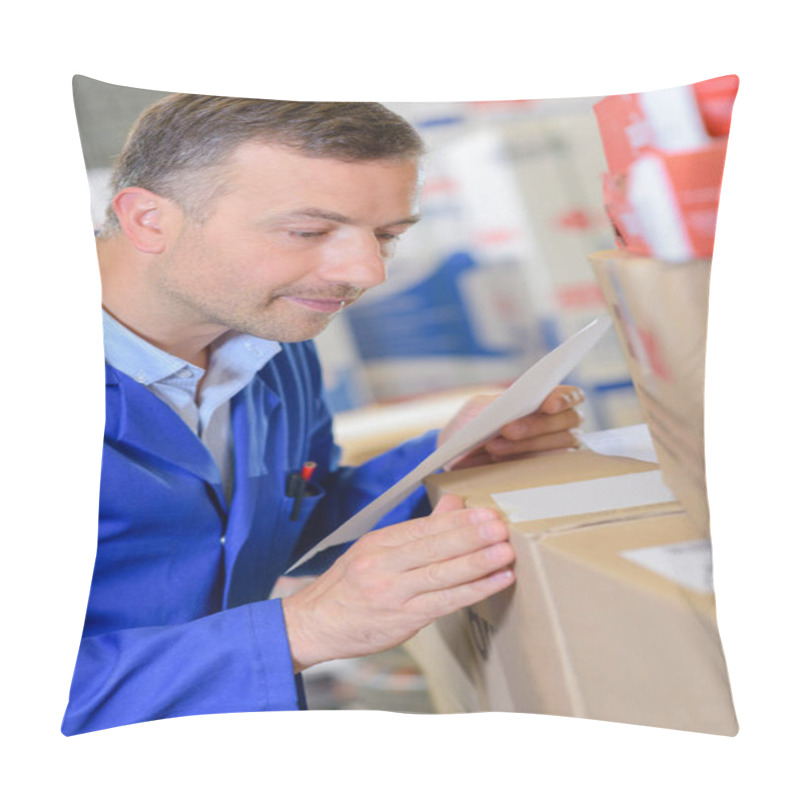 Personality  Man Looking At Parcel And Paperwork Pillow Covers