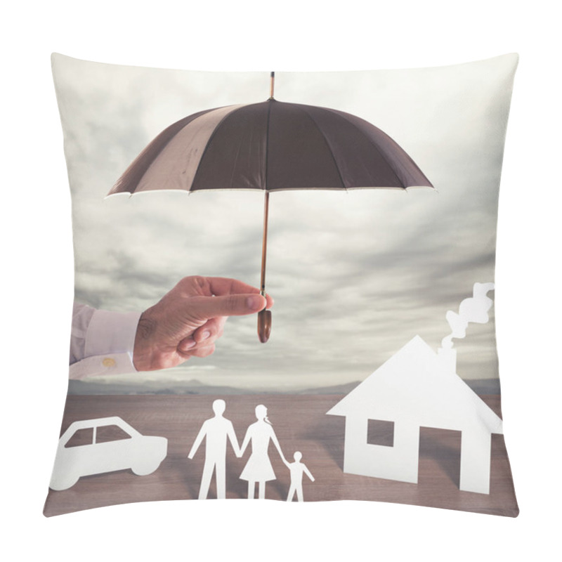 Personality  Paper Family Covered By An Umbrella. Pillow Covers