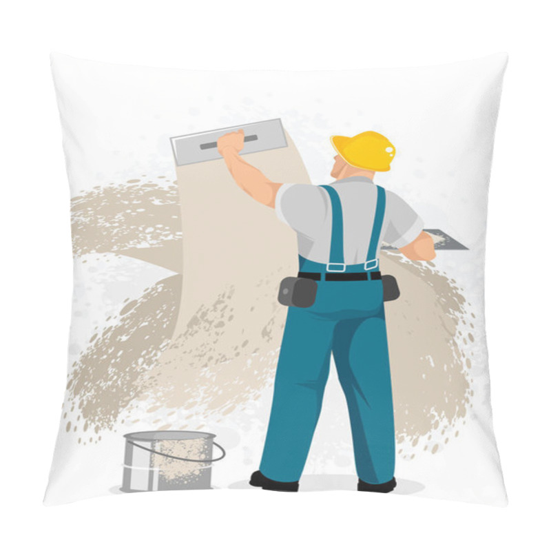 Personality  Vector Illustration Of A Master Plastering Wall Pillow Covers