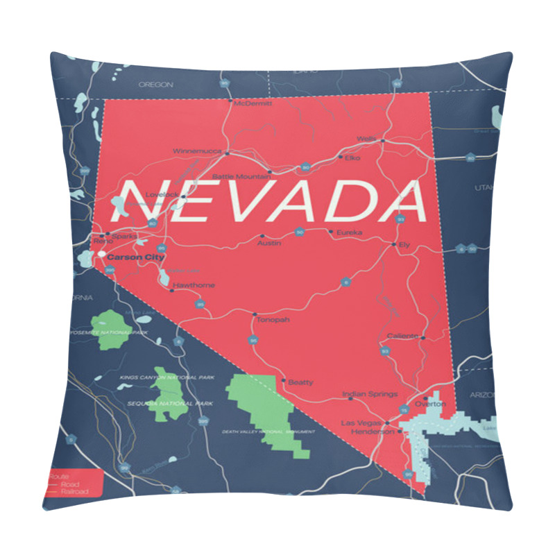 Personality  Nevada State Detailed Editable Map Pillow Covers