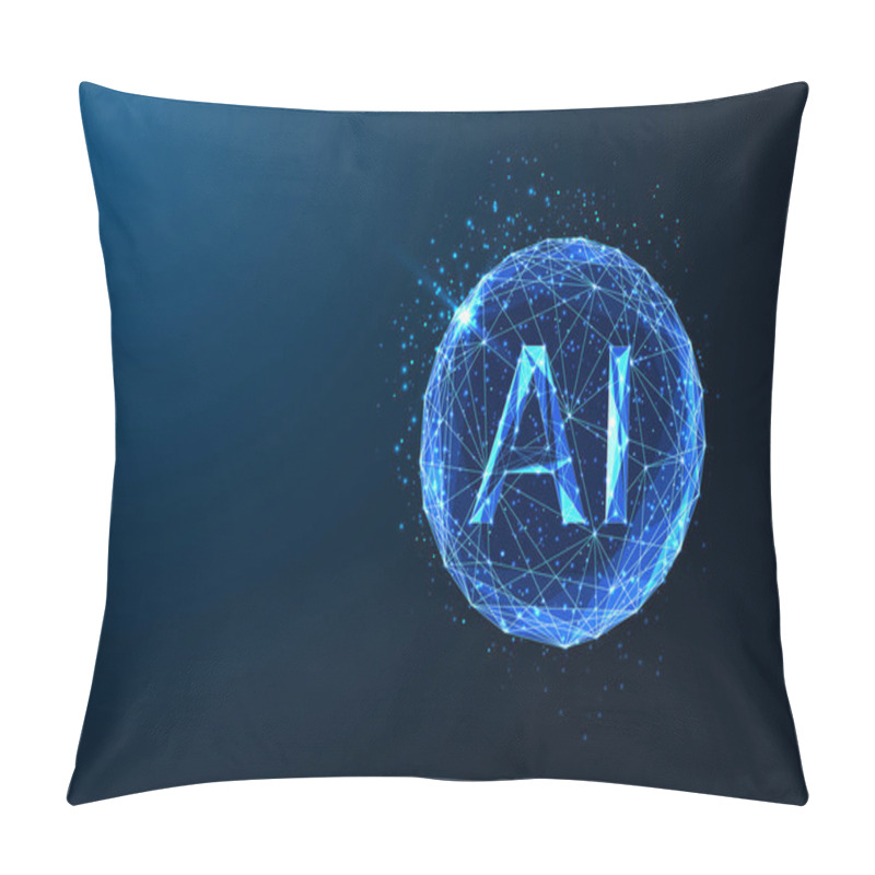 Personality  Artificial Intelligence Concept With Transparent Abstract Sphere Featuring AI Letters On Dark Blue Background. Innovation, Technology, And Future Possibilities. Glowing Abstract Vector Illustration. Pillow Covers