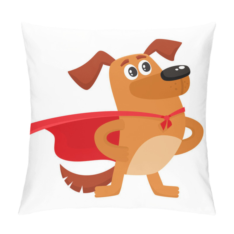 Personality  Funny Dog Character In Red Cape Standing As Hero Pillow Covers