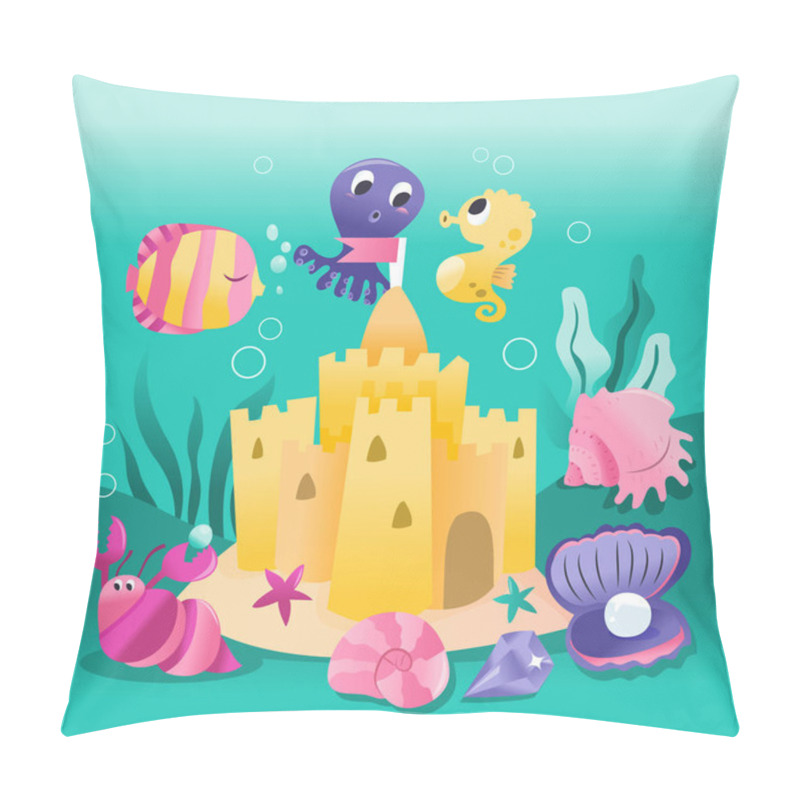 Personality  Super Cute Underwater Sea Creatures Sand Castle Pillow Covers