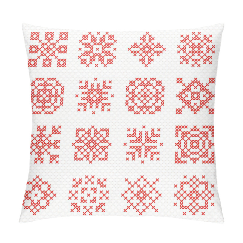 Personality  Set Of Vector Cross Stitch Snowflakes And Flowers. Pillow Covers