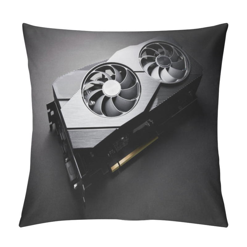 Personality  Modern Black Computer Video Card On A Black Background, Deep Shadows And Contrasting Light, One Object Close View, Electronic Device Or Computer Part Pillow Covers