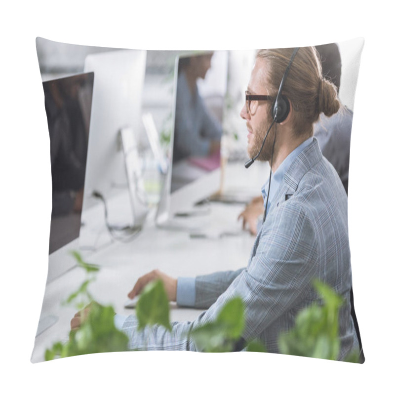 Personality  Call Center Operator In Headset In Office Pillow Covers