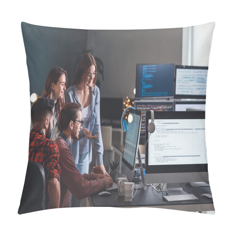 Personality  Team Of Programmers Working In Office Pillow Covers