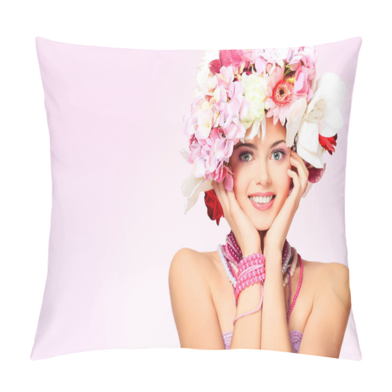 Personality  Beautiful Spring Girl With Flowers Pillow Covers