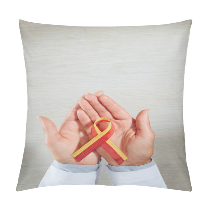 Personality  Cropped Image Of Female Doctor Holding Ribbon, World Hepatitis Day Concept Pillow Covers