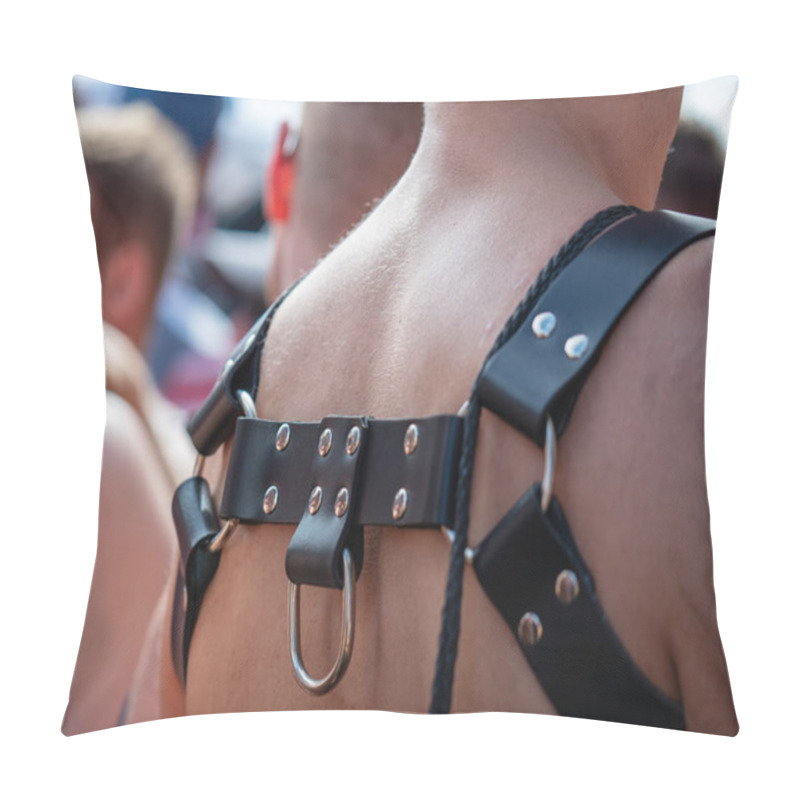 Personality  BDSM Leather Harness On Shirtless White Male Pillow Covers