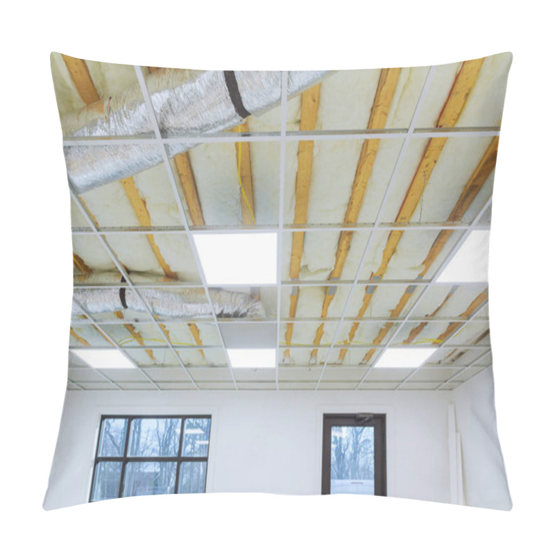 Personality  Office Room Frame Hung Ceiling At Construction Of Metal Rails Of A Modern Built-in Lamp Ceiling Of The Room Pillow Covers