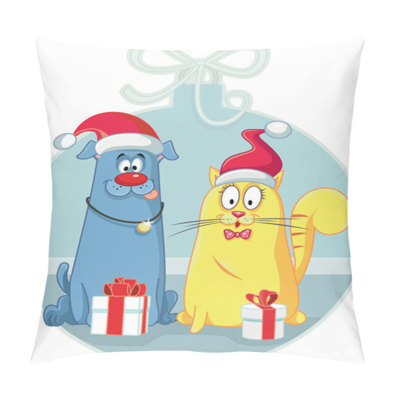 Personality  Cat And Dog With Christmas Gifts Vector Cartoon Pillow Covers