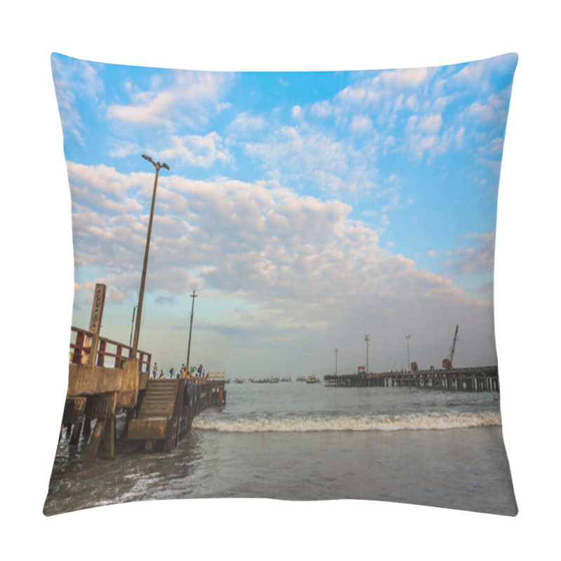 Personality  Marine View Of The Port Of Supe, The Dock And The Boats In Front Of The Sea, Province Of Barranca, Lima, Peru. Pillow Covers