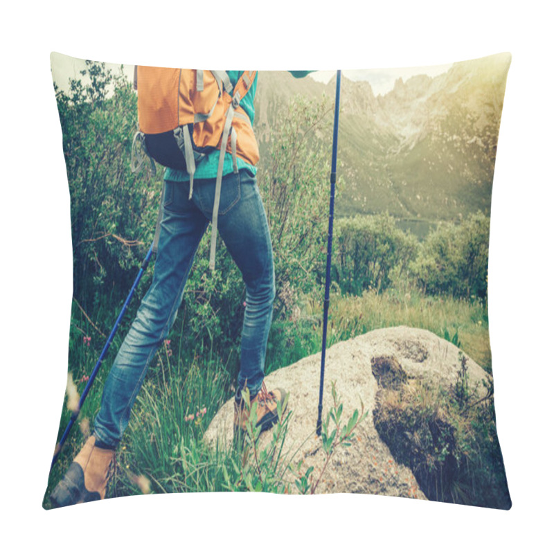 Personality  Backpacking Woman Hiker Hiking In The Nature Pillow Covers