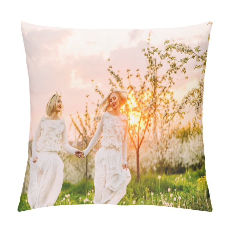 Personality  Two Twin Sisters In A Cherry Blossom Pillow Covers