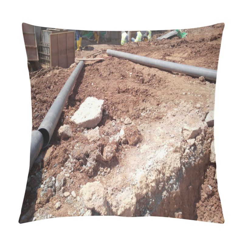 Personality  JOHOR, MALAYSIA -MARCH 02, 2017: Underground Utility And Services Pipe Lay By Workers At The Construction Site. The Pipes Used To Protect Cable Lay Inside It.     Pillow Covers