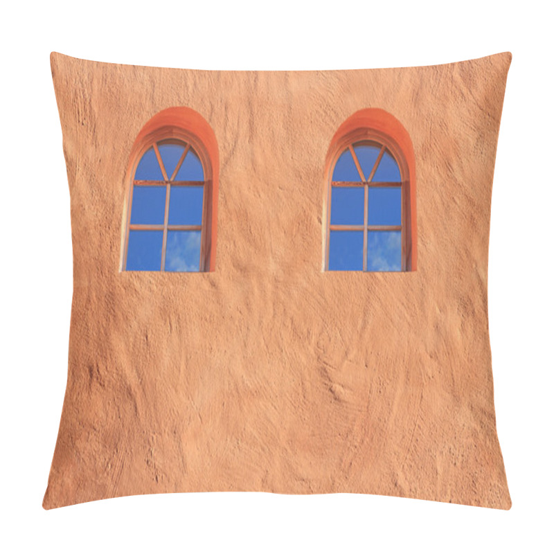 Personality  Mediterranean House Facade, With Two Arched Windows, Plastered Painted Wall Pillow Covers