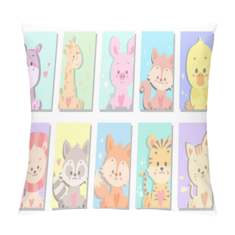 Personality  Cute Baby Animal Greeting Card Vector Illustration Pillow Covers