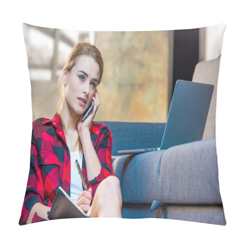 Personality  Girl Talking On Smartphone    Pillow Covers