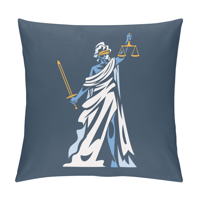 Personality  Themis As Ancient Greek Goddess And Lady Justice With Blindfold Holding Scales And Sword Vector Illustration Pillow Covers