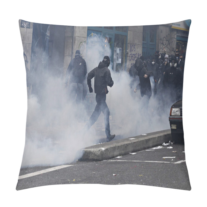 Personality  Paris, Feance June 4,2016.Antifascists Clashed With Riot Police During March In The 3rd Anniversary Of The Death Of Young Far-left Activist Clement Meric Who Died In A Fight With Skinheads In Paris. Pillow Covers