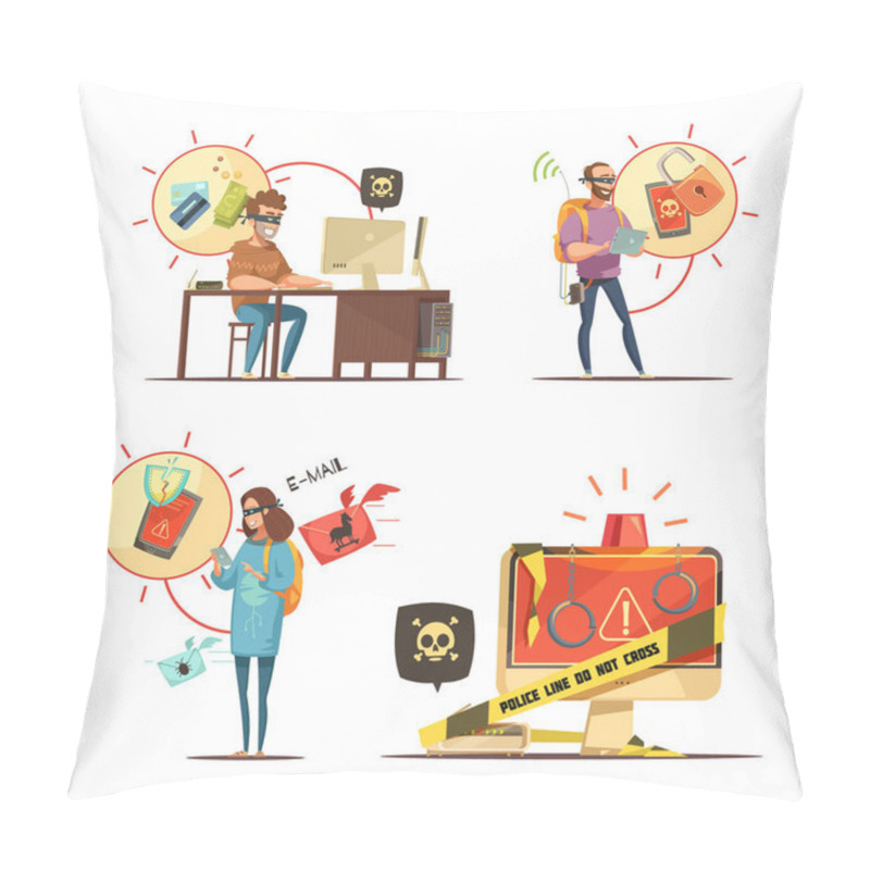 Personality  Hackers 4 Retro Cartoon Icons Composition  Pillow Covers