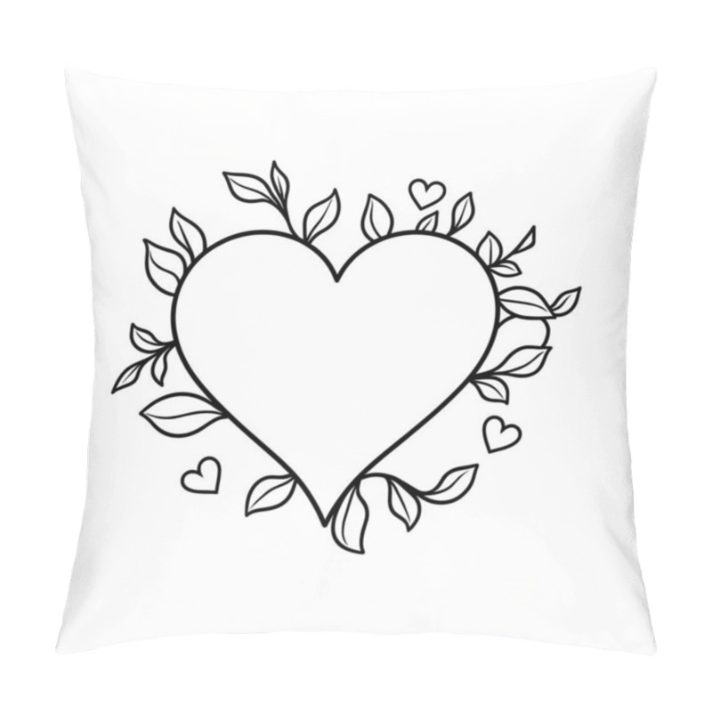 Personality  This Simple, Black And White Graphic Features A Heart Shape Framed By Delicate Leaves And Small Hearts. Pillow Covers