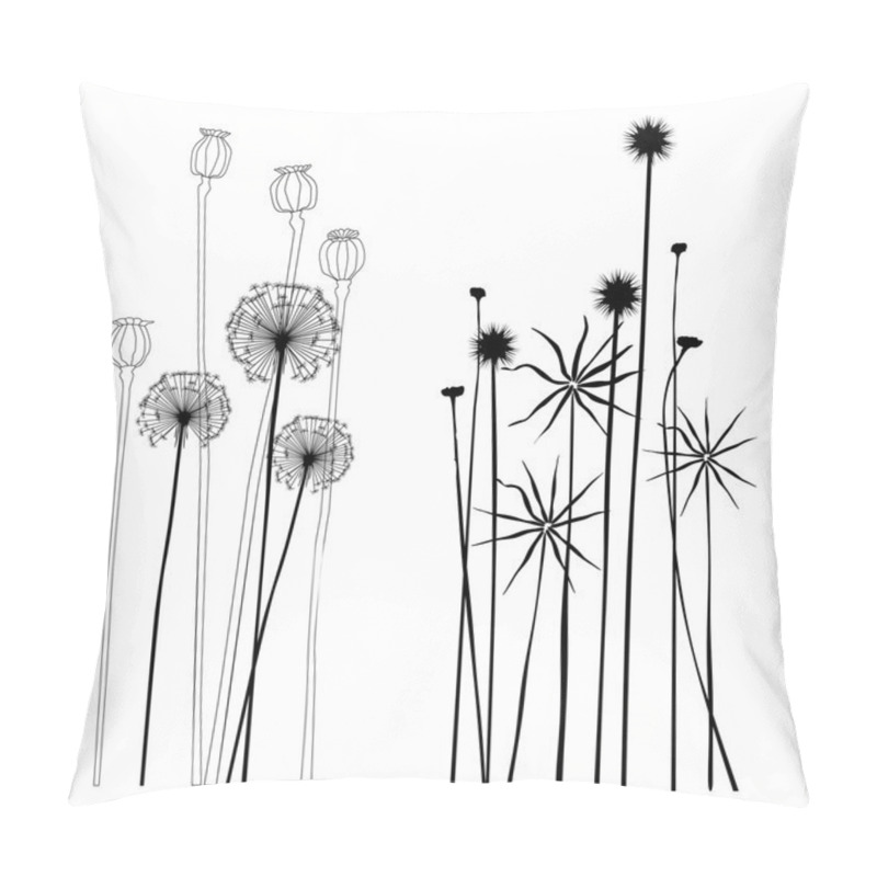 Personality  Set Of Wild Plants, Poppies And Dandelions - Vector Illustration Pillow Covers