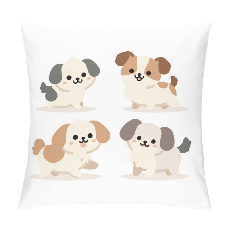 Personality  A Collection Of Cute Cartoon Puppies In Different Poses Is Shown In This Vector Illustration. Pillow Covers