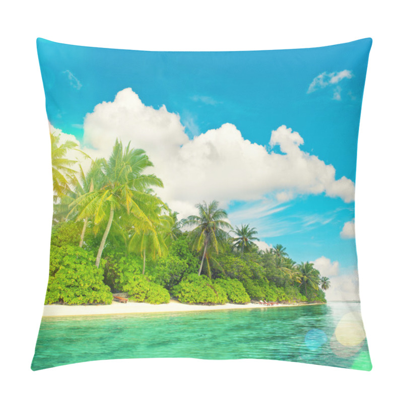 Personality  Tropical Island Beach Landscape With Palm Trees. Pillow Covers